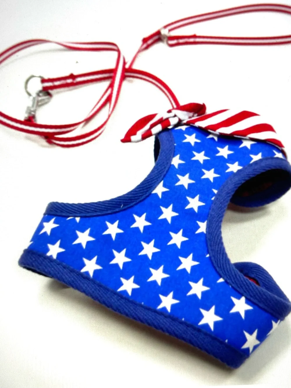 Patriotic Stars & Stripes Pet Harness - Red, White & Blue with Matching Leash Lg